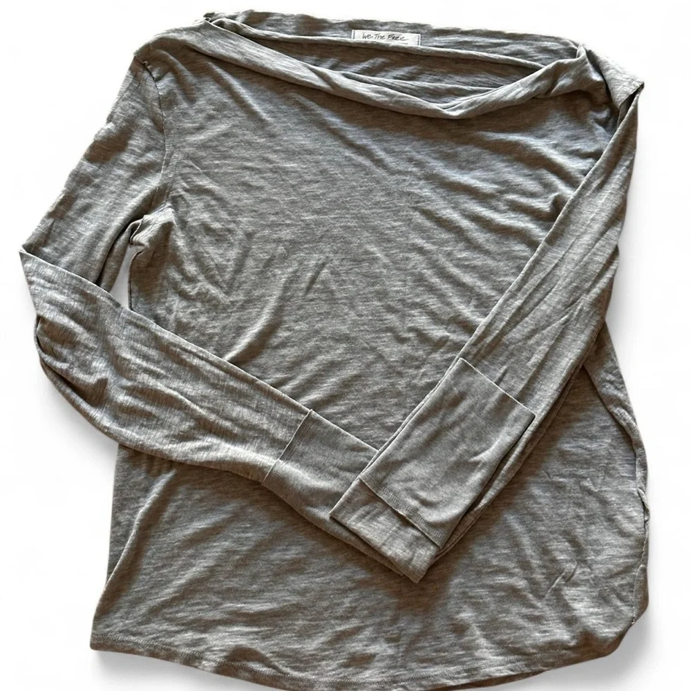 Free People Kimmi Grey Long Sleeve Top – Slouchy Fit, Size S - Picture 2 of 2